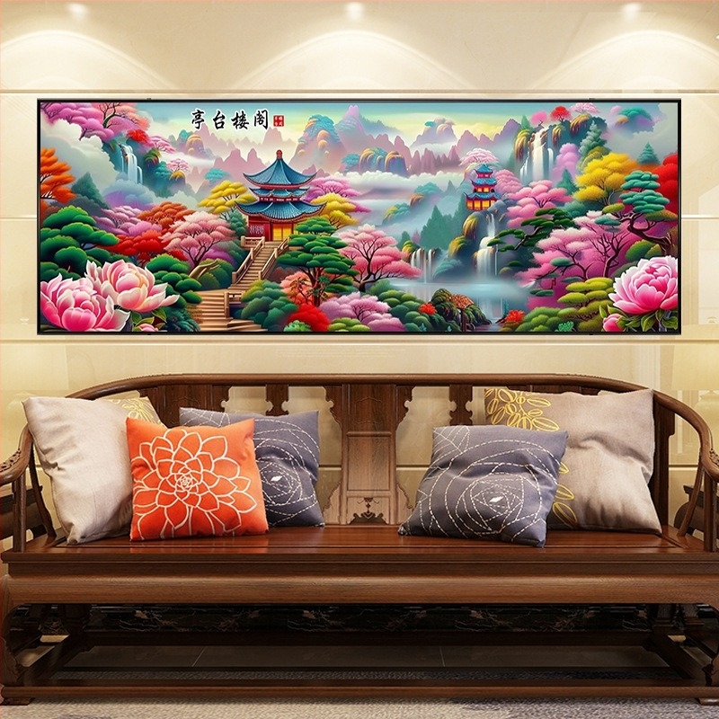 Set za križićno šivanje: krajolik uzorak, pamuk materijal, platno 9CT, moderni minimalistički stil, Blue heart marka