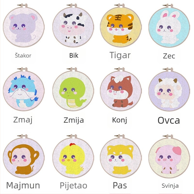 Križićno vez: Dvanaest znakova zodijaka, mali format, za početnike, dječji motiv, sladak mali dizajn