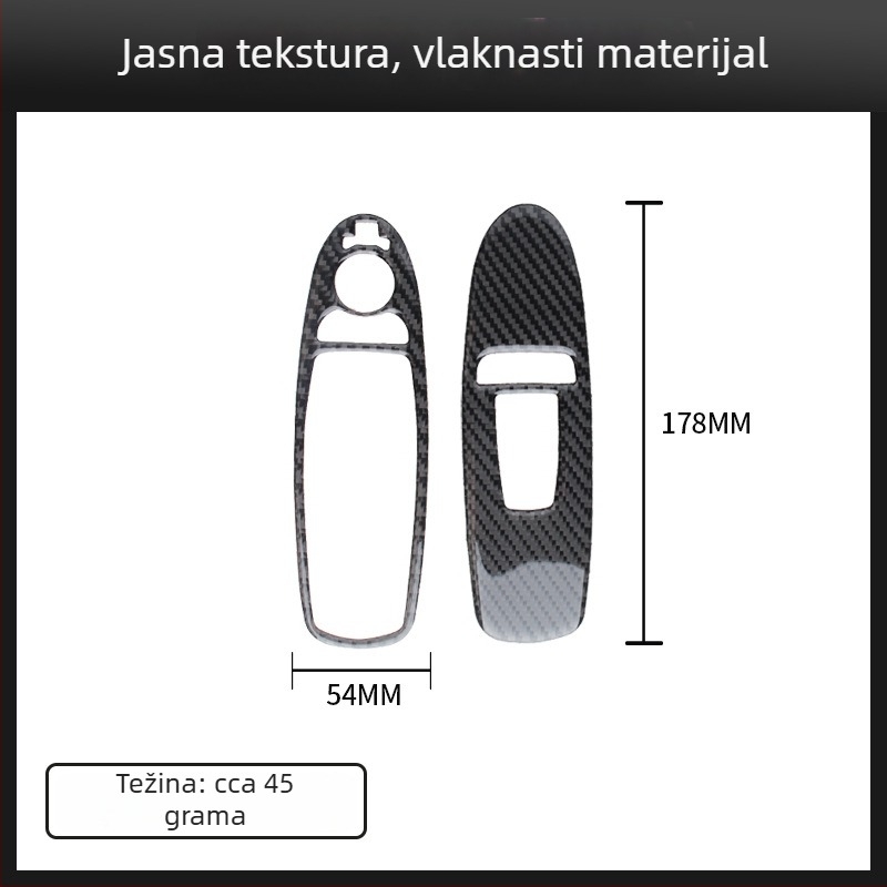 Unutarnji panel od karbonskih vlakana za Infiniti Q50/Q60 - pravo karbonsko vlakno, samoljepljiva pozadina, tiskano logo, mogućnost prilagodbe