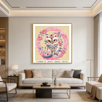 Set križnog veza za zidnu sliku – Sretan lav, platno od pamuka 9CT, životinjski uzorak, novi kineski stil