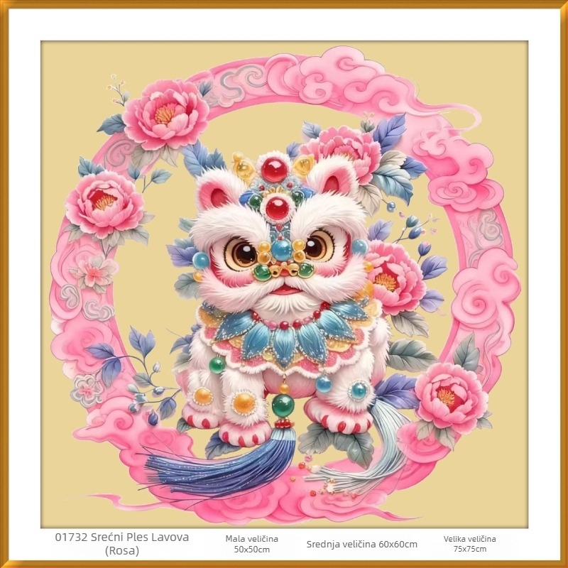 Set križnog veza za zidnu sliku – Sretan lav, platno od pamuka 9CT, životinjski uzorak, novi kineski stil