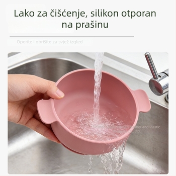 Dječja silikonska zdjela s prisiskanjem, s dvjema drškama, 2-komadni set, silikon za hranu, protiv prolijevanja