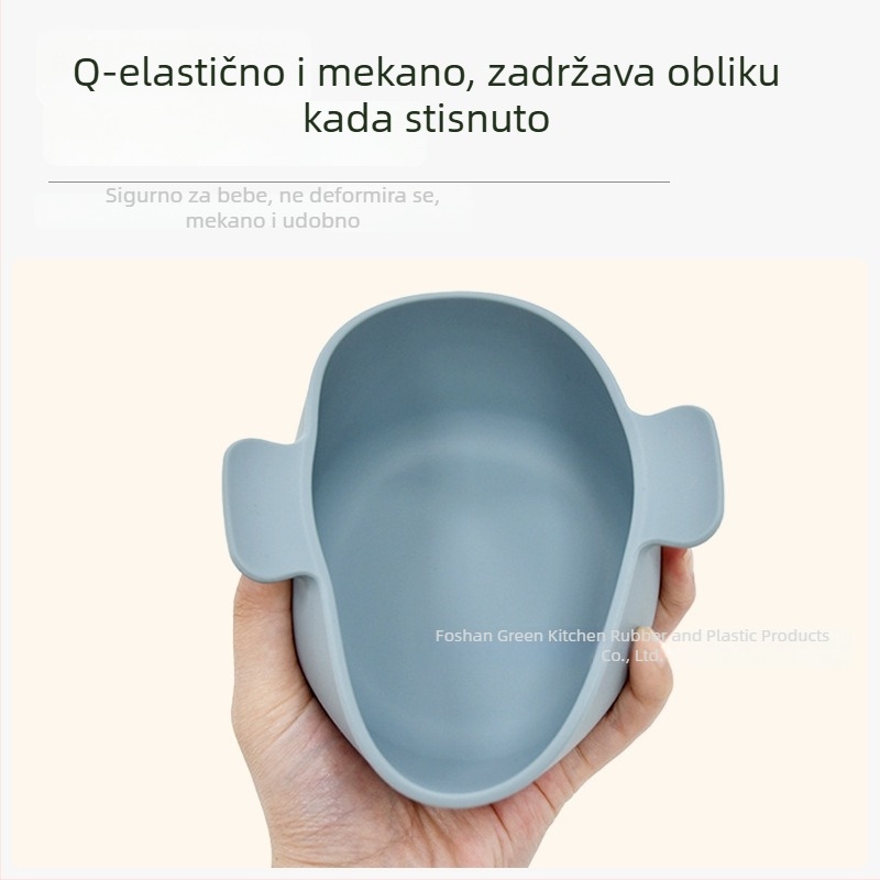 Dječja silikonska zdjela s prisiskanjem, s dvjema drškama, 2-komadni set, silikon za hranu, protiv prolijevanja