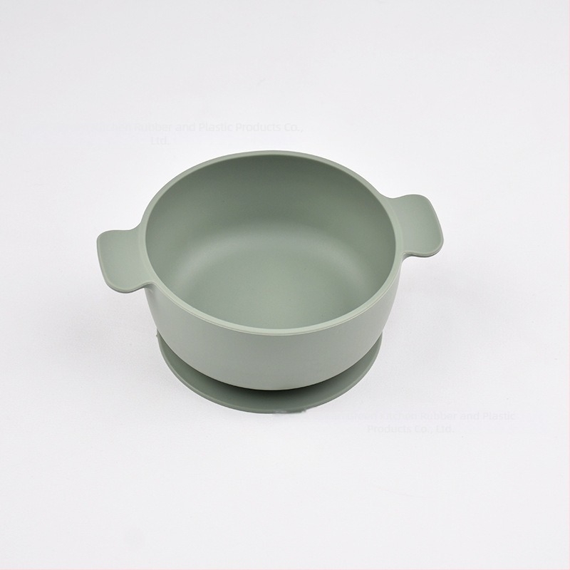 Dječja silikonska zdjela s prisiskanjem, s dvjema drškama, 2-komadni set, silikon za hranu, protiv prolijevanja