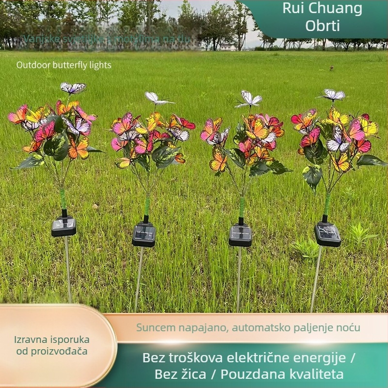 Solarna lampica za travnjak u obliku leptira, IP65 vodootporna, LED 0,12 W, 6–12 sati kontinuiranog osvjetljenja, kućište od svile + ABS + nehrđajući čelik