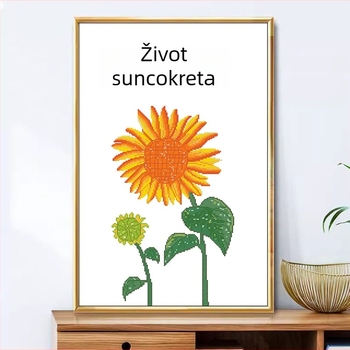 Set za križno vezenje - laneno platno, 11CT, cvjetni motiv (cvijeće/trava/lišće), dnevni boravak