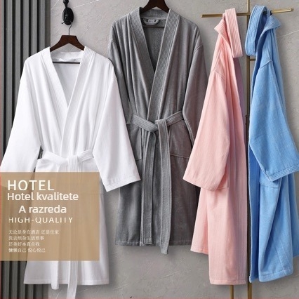 Ogrtač za kupanje – 100% pamuk, težina 1000 g, jednostavna pređa, baršunasti kimono ovratnik, mogućnost tiska logotipa, unisex, za hotele