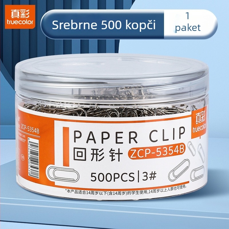 Metalni klip za papir Truecolor Pclip, model Pclip, materijal: metal, pakiranje: konzerva, 500 komada