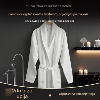 Hotelski ogrtač od čistog pamuka, dugačak waffles uzorak, džep, 1200 g, šivanje, mogućnost tiska logotipa