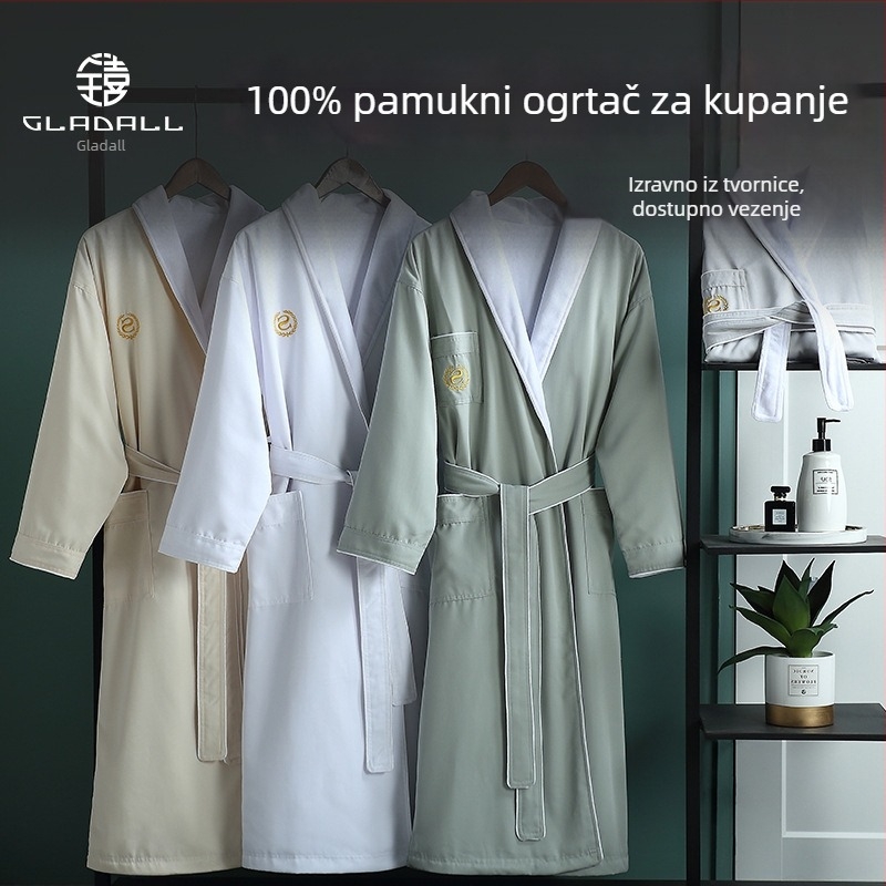 Hotelski ogrtač, četiri sezone, dvostruki sloj, upijajuća pamuk, 1100 g, ravno tkanje