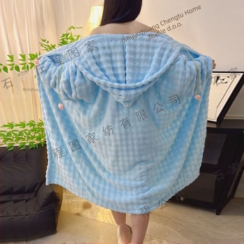 Ogrtač za kupanje s kapuljačom, balonastim dugim rukavima, zimski, upijajući i brzo sušeći wrap-stil, 700 g, superfinih vlakana, poliester 80–90%