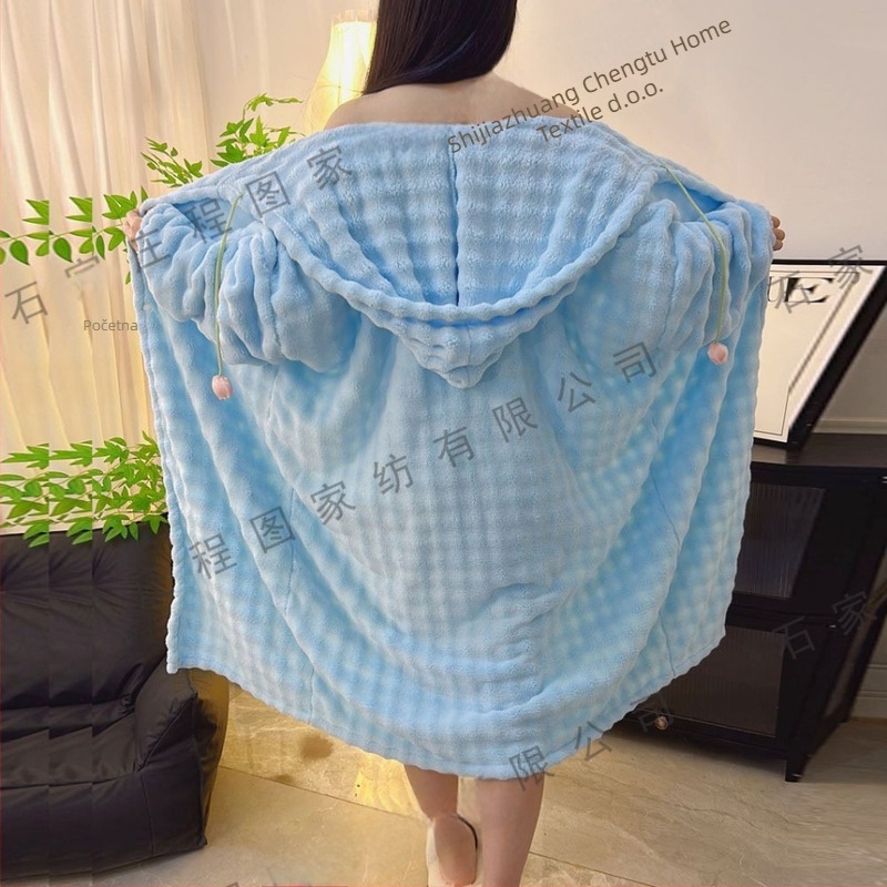 Ogrtač za kupanje s kapuljačom, balonastim dugim rukavima, zimski, upijajući i brzo sušeći wrap-stil, 700 g, superfinih vlakana, poliester 80–90%