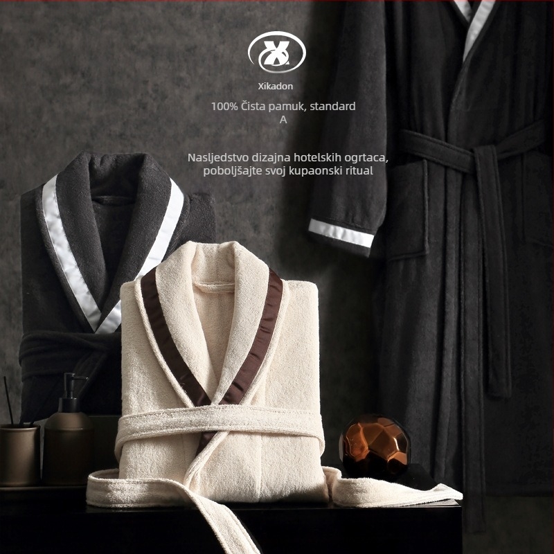 Hotelski pamučni ogrtač, 1300 g, jednovlakno vlakno, šavovi uz rub, moguć ispis logotipa
