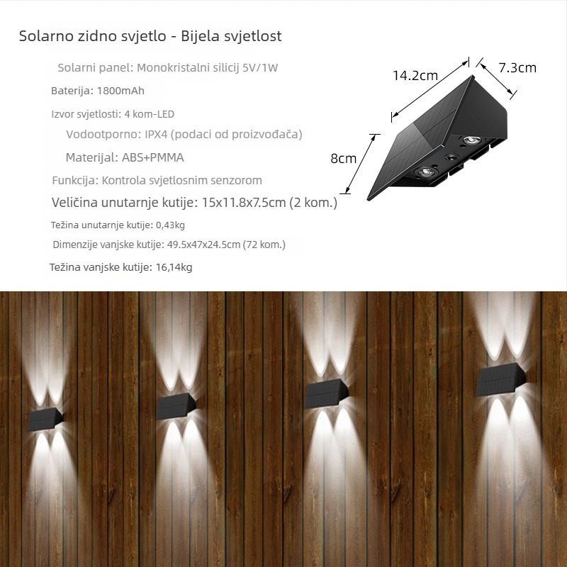 Solarna vanjska zidna rasvjeta za vrt – LED zidno svjetlo, moderan dizajn, IP54