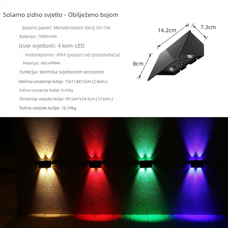 Solarna vanjska zidna rasvjeta za vrt – LED zidno svjetlo, moderan dizajn, IP54