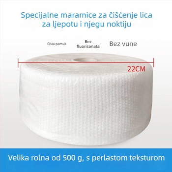 Veliki rol jednokratnih pamukskih ručnika za čišćenje lica (100% pamuk, 500 g, ravno tkanje, višeslojno vlakno, upijanje 0–5 s)