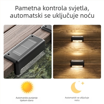 Solarno vanjsko svjetlo za stepenice, IP65 vodootpornost, LED izvor, solarno napajanje, induktivni prekidač, 6–12 sati rada