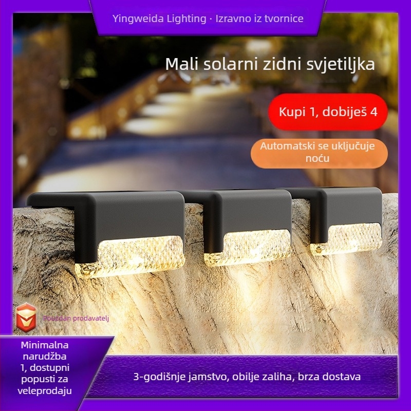 Solarno vanjsko svjetlo za stepenice, IP65 vodootpornost, LED izvor, solarno napajanje, induktivni prekidač, 6–12 sati rada