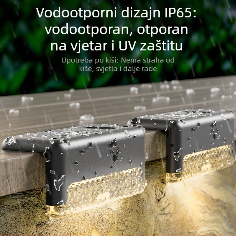 Solarno vanjsko svjetlo za stepenice, IP65 vodootpornost, LED izvor, solarno napajanje, induktivni prekidač, 6–12 sati rada