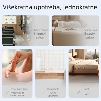 Jednokratne ručnike za frizere i salone ljepote — Materijal: regenerirana celulozna vlakna; Glavni sastojci: vlakna drvenog celuloznog vlakna; Upijanje vode: 0–5 s; Proizvodni proces: jednostavno tkanje