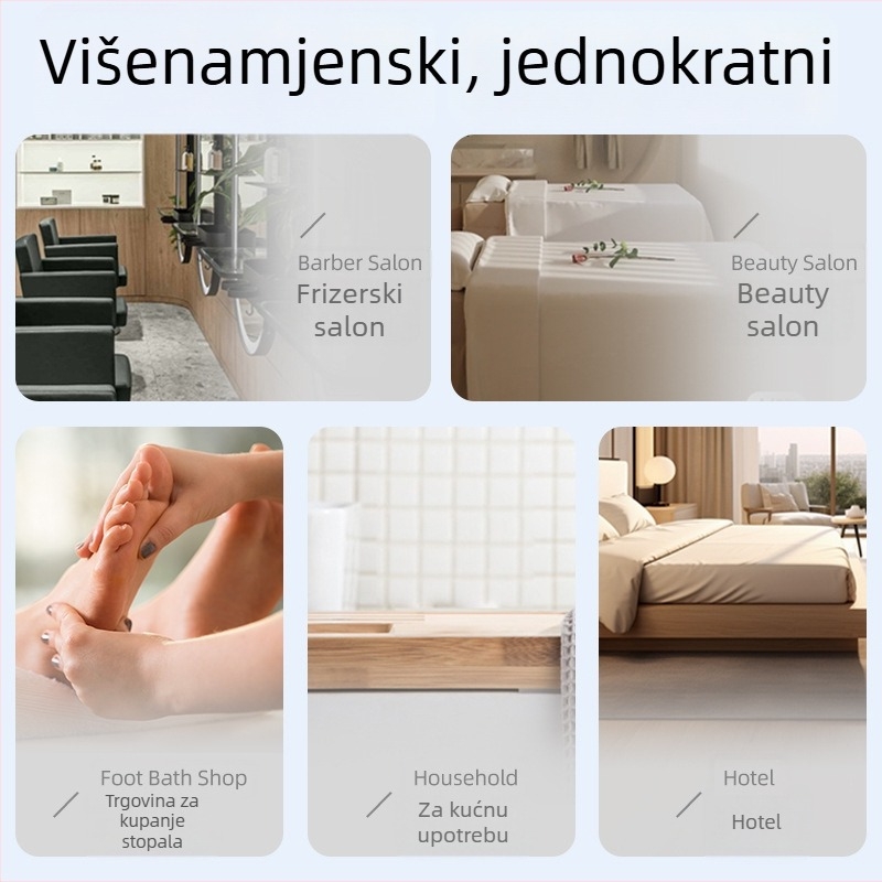 Jednokratna maramica za kosu za salone ljepote, vlakno regenerirane celuloze, vlakno drvene pulpe, upijanje 0-5 s, obična tkanina, prilagodljiva obrada