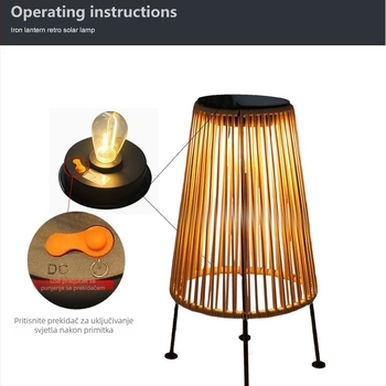 Vanjske solarne lampe u kineskom stilu dvorišta, FX1209, gumirani rotan + željezo, IP44, LED, 1W, 6-12 sati