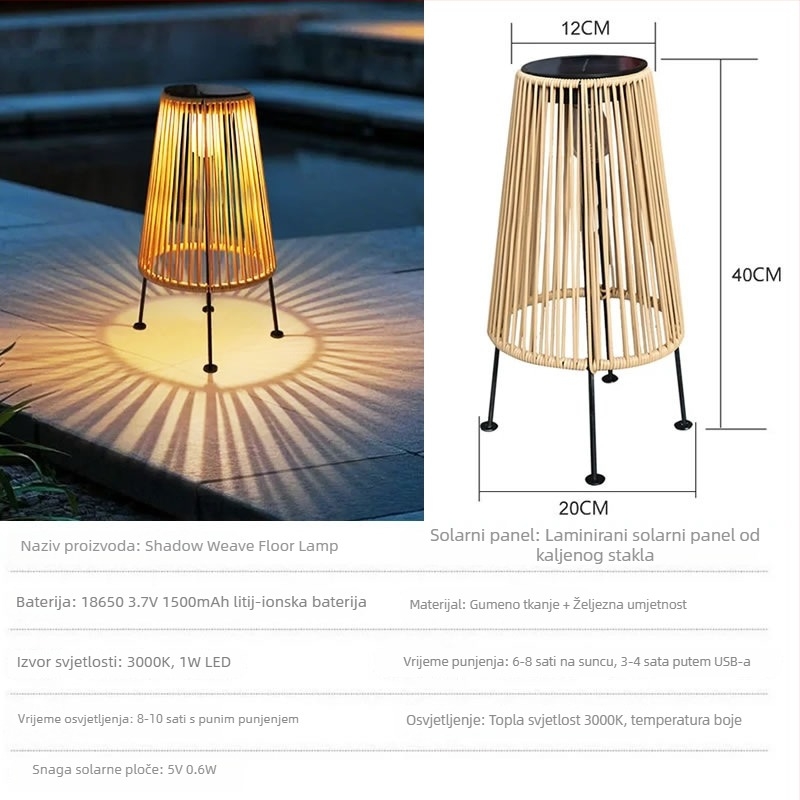Vanjske solarne lampe u kineskom stilu dvorišta, FX1209, gumirani rotan + željezo, IP44, LED, 1W, 6-12 sati
