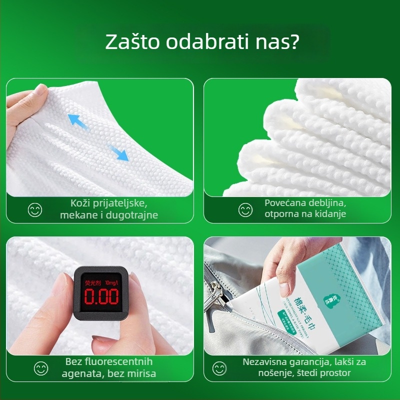 Jednokratne ručnike s perlastim uzorkom za salone i hotele, vlakna drvene celuloze s kapokom, vrlo upijajuće (0–5 s), veleprodajno pakiranje