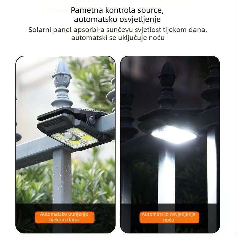 Solarna klips lampica s induktivnim zidnim svjetlom za vanjsku upotrebu, Model YD, 5W, 3.7V, IPX-4, toplo svjetlo