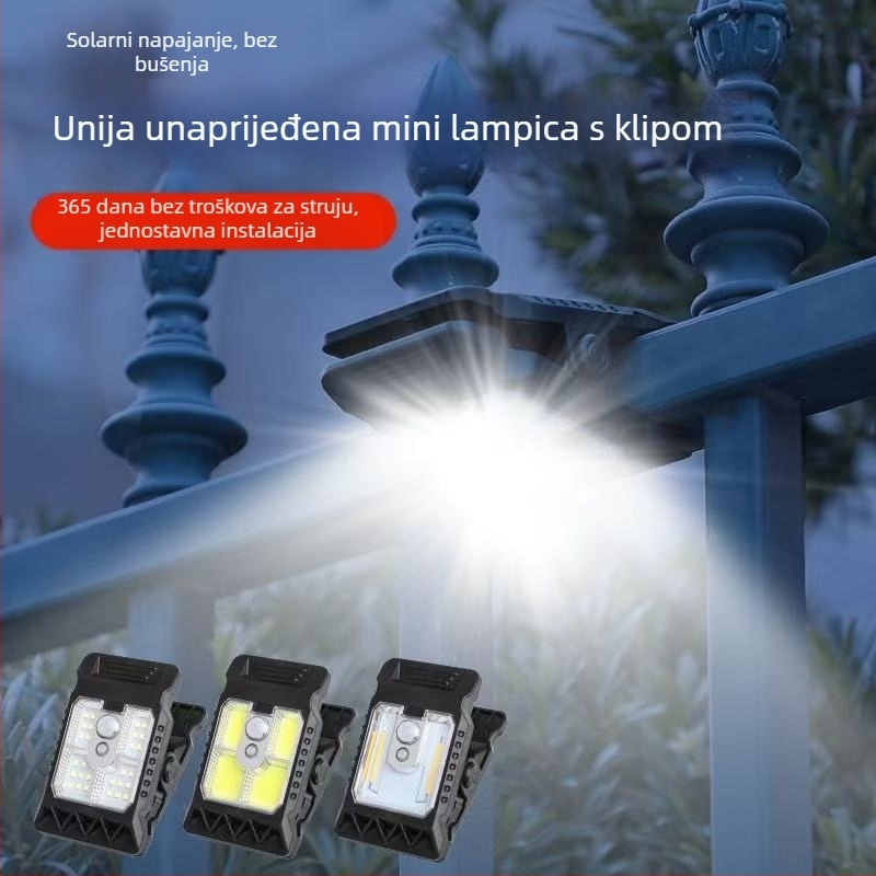 Solarna klips lampica s induktivnim zidnim svjetlom za vanjsku upotrebu, Model YD, 5W, 3.7V, IPX-4, toplo svjetlo