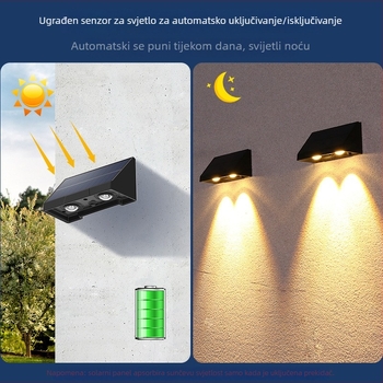 Solarna LED zidna lampa s efektom pranja zida, za dvorište i vrt, lampa za Božićno drvce, IPX4 vodootporna
