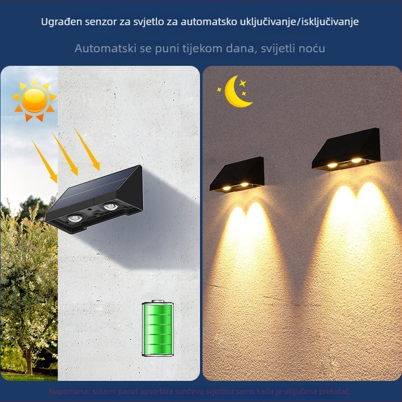 Solarna LED zidna lampa s efektom pranja zida, za dvorište i vrt, lampa za Božićno drvce, IPX4 vodootporna