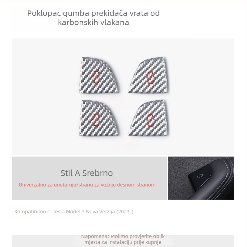 Zaštitna naljepnica za tipku na vratima za Tesla Model 3, unutarnji dio od karbonskih vlakana, kod proizvoda Tb-857116796520