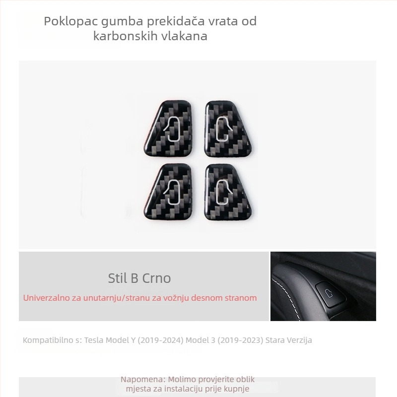 Zaštitna naljepnica za tipku na vratima za Tesla Model 3, unutarnji dio od karbonskih vlakana, kod proizvoda Tb-857116796520