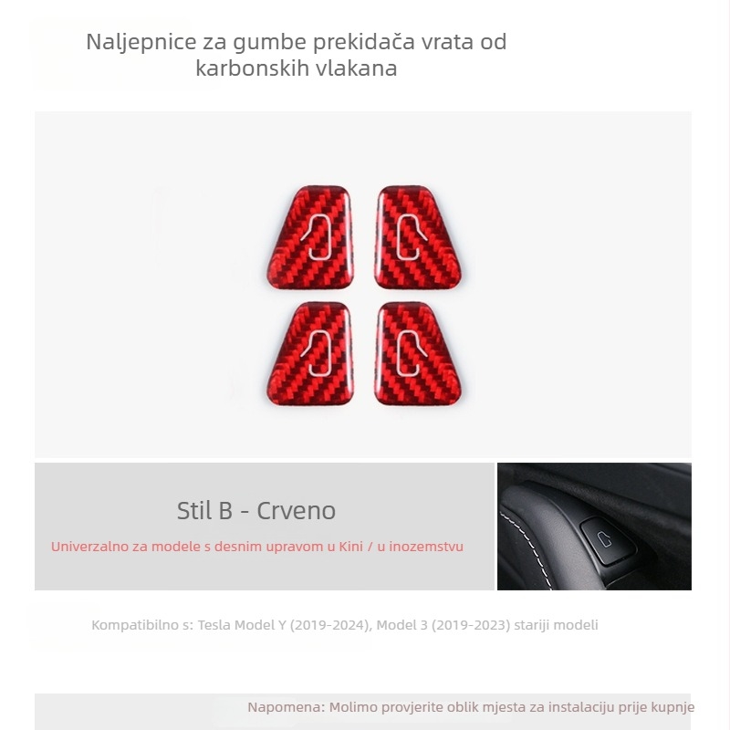 Zaštitna naljepnica za tipku na vratima za Tesla Model 3, unutarnji dio od karbonskih vlakana, kod proizvoda Tb-857116796520