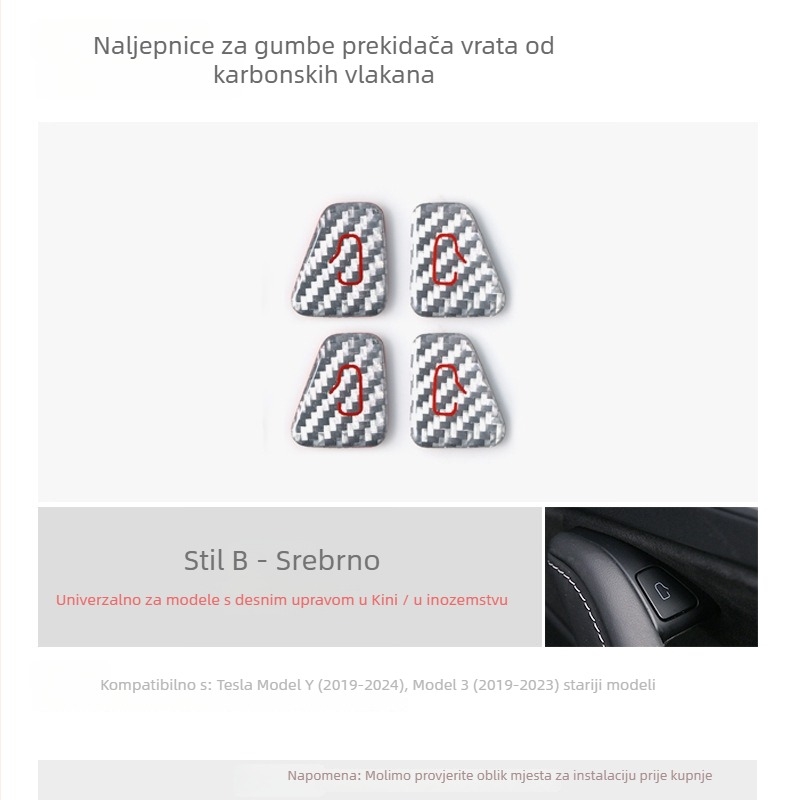 Zaštitna naljepnica za tipku na vratima za Tesla Model 3, unutarnji dio od karbonskih vlakana, kod proizvoda Tb-857116796520