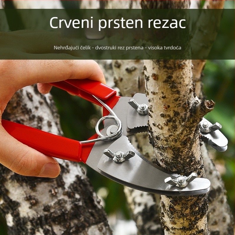 Škare za orezivanje voćaka s dvostrukim oštrenjem i dvostruko složenim prstenastim ručkama