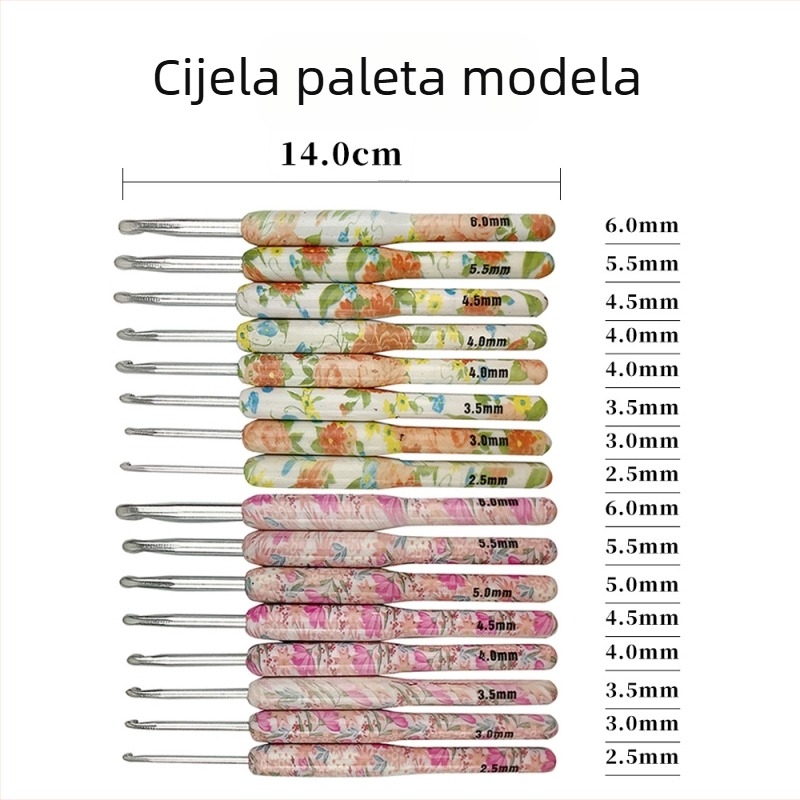 Set aluminijskih kukica za kukičanje s printom – ručno izrađeni DIY alati, pakirani u OPP vrećice, mogućnost prilagodbe
