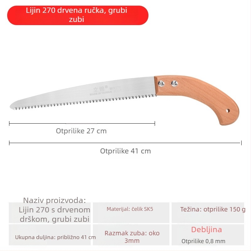 Ručni vrtni pil za vrt s trostrano brušenim zubima, ravna oštrica, Lijin, širina lista 3