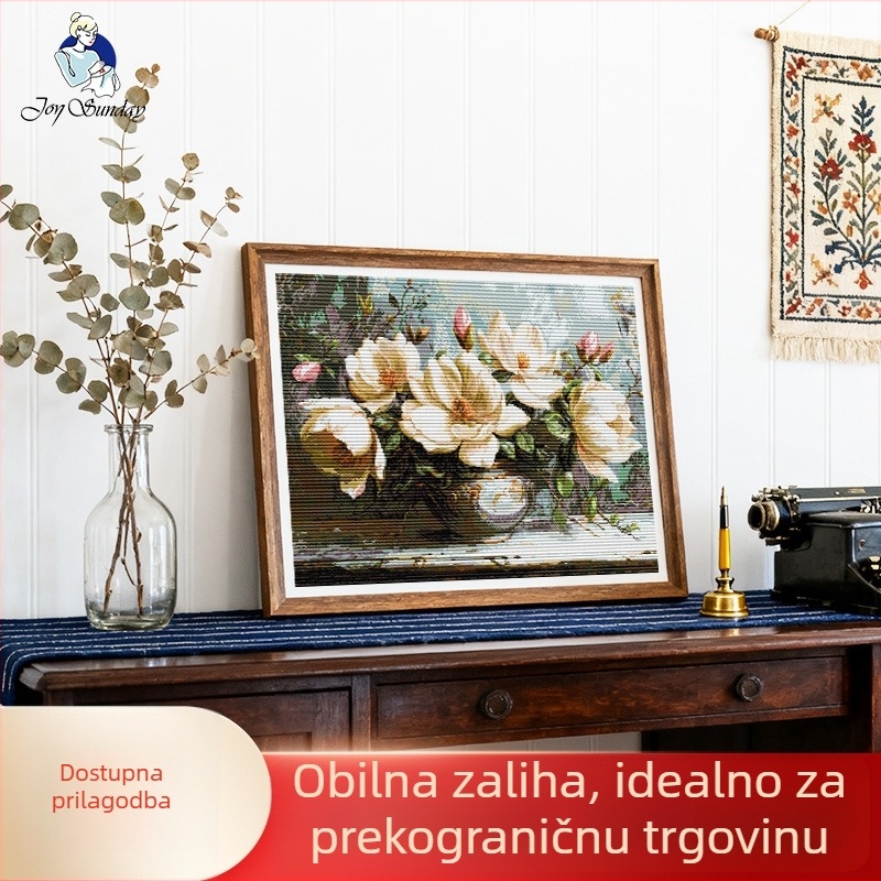 Križni bod komplet: misteriozna magnolija za dnevni boravak i spavaću sobu, platno za križni bod 14-count, ekološki pamuk, pejzažni dizajn, nordijski stil, ručna izrada