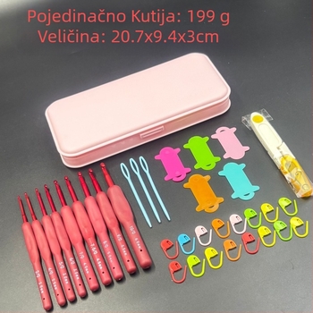 SKA Set kukica za pletenje – 100 kom u kutiji, aluminijske mekane ručke, DIY pletenje, lagani luksuz stil