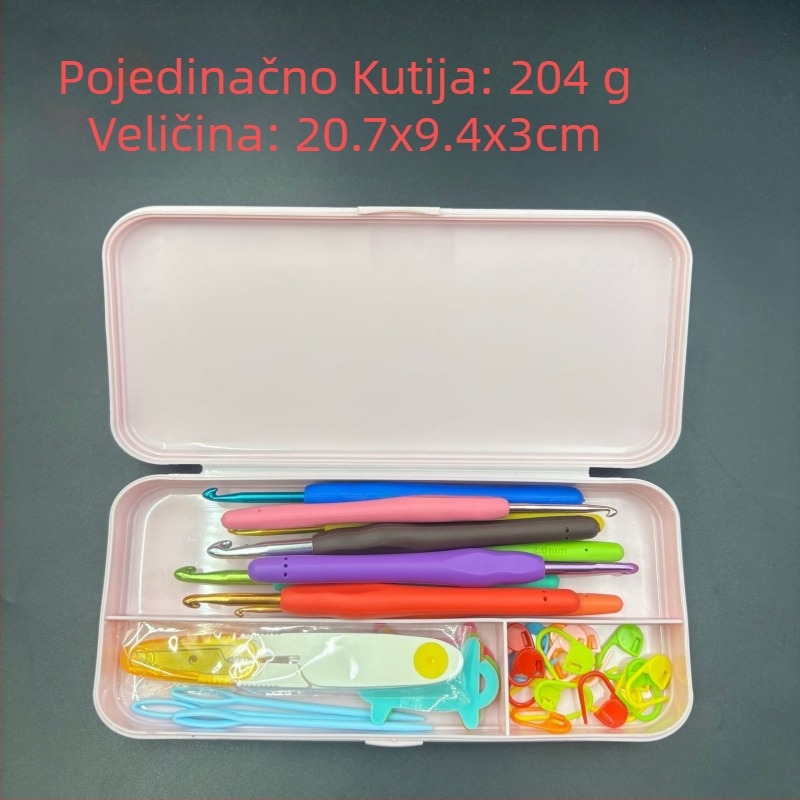 SKA Set kukica za pletenje – 100 kom u kutiji, aluminijske mekane ručke, DIY pletenje, lagani luksuz stil