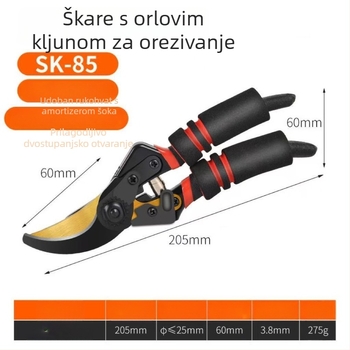 Voćarske škare za podrezivanje s mekanom gumom drškom, za debele grane i cijepljenje