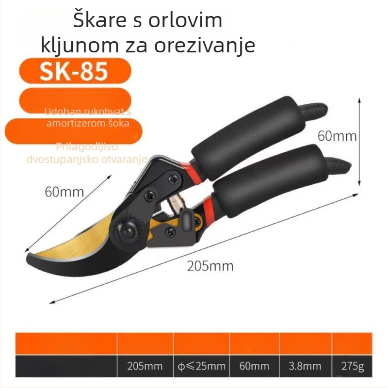 Voćarske škare za podrezivanje s mekanom gumom drškom, za debele grane i cijepljenje