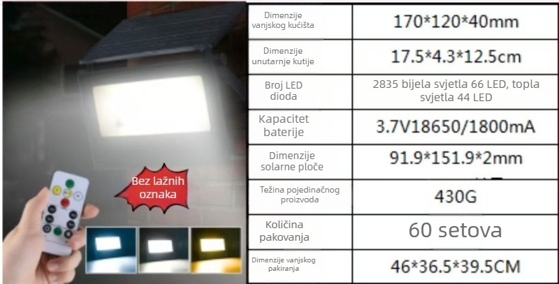 Sklopni solarni reflektor za vanjsku upotrebu — IP67 vodootporna vrtna lampa s daljinskim upravljačem, LED 2835, 3.7V, 12–16 sati rada, model Jdsl208