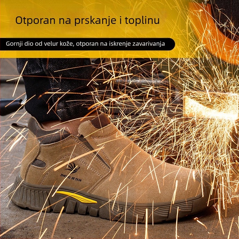 Sigurne radne cipele s niskim gležnjem; velur bikovske kože; čelični zaštitni vrh; zaštita od udara, probijanja i opeklina.