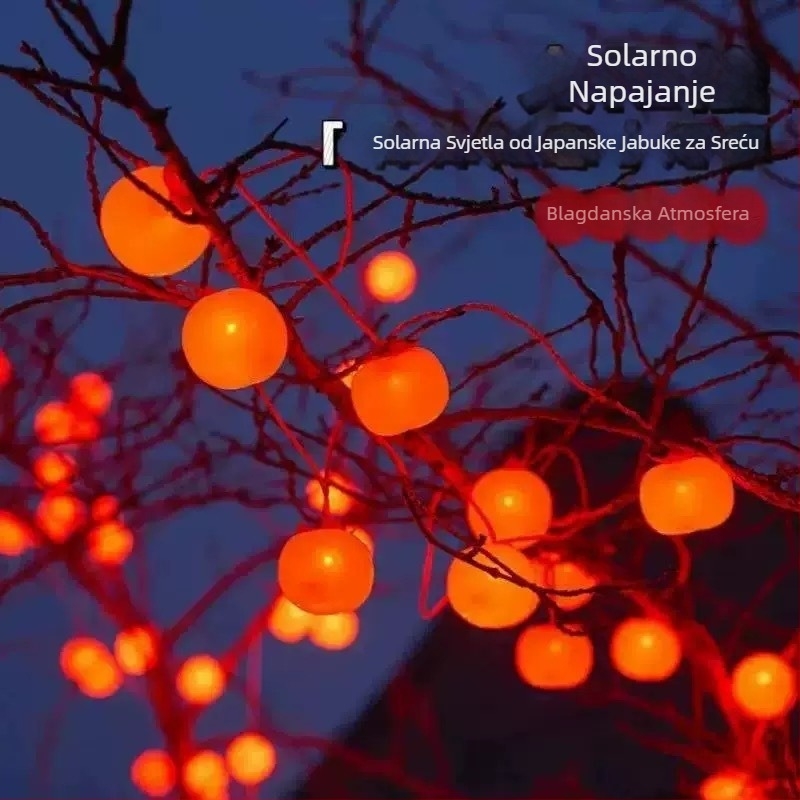 Solarne nitne svjetala u obliku persimana – dekor za Novu godinu, dvorišna atmosfera, viseće svjetiljke na drvetu, unutarnja dekoracija