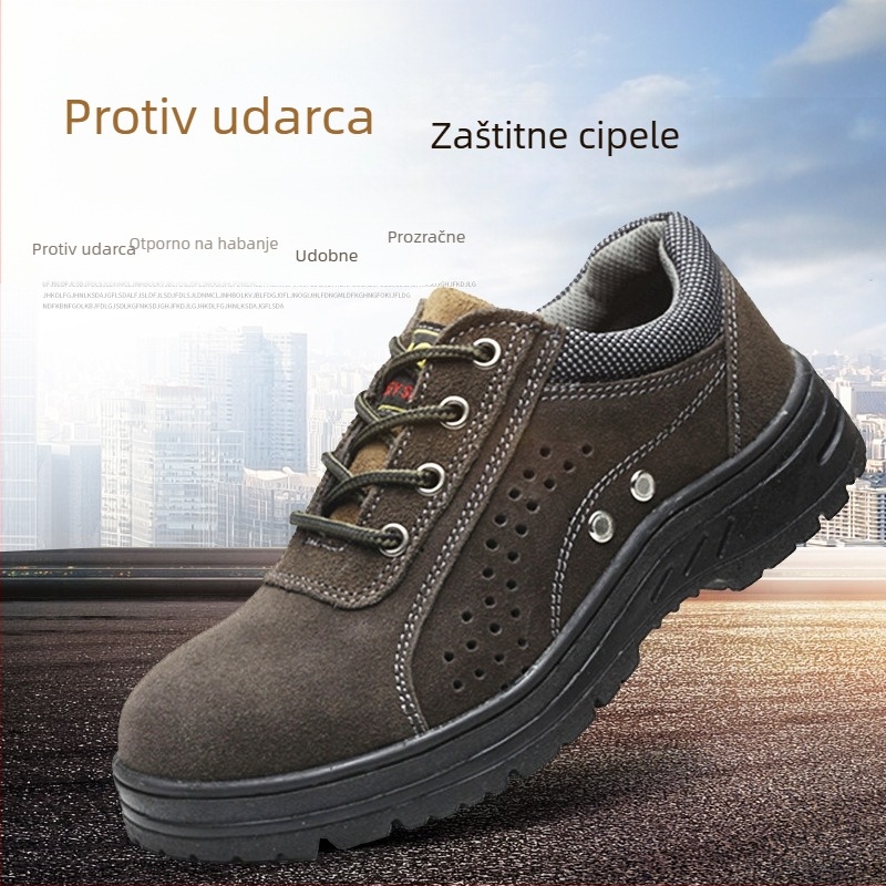 Muške cipele za rad s čeličnom zaštitom prstiju, otpornost na udarce i probijanje, otporne na ulja i kiseline/alkalne tvari, visoke temperature, prozračne nubuk kožne radne cipele