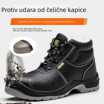 Zaštitne cipele od reljefne teleće kože, zimskom fleš unutrašnjosti, srednji gornji dio, čelični vrh prsta, otpornost na udarac i probijanje