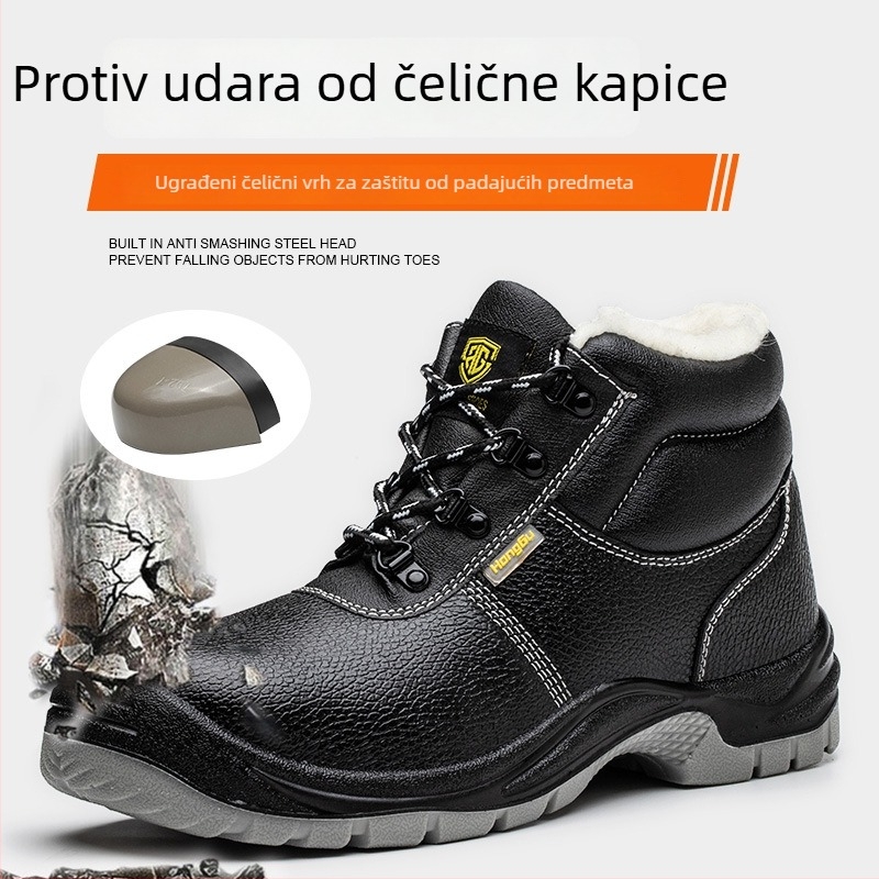Zaštitne cipele od reljefne teleće kože, zimskom fleš unutrašnjosti, srednji gornji dio, čelični vrh prsta, otpornost na udarac i probijanje